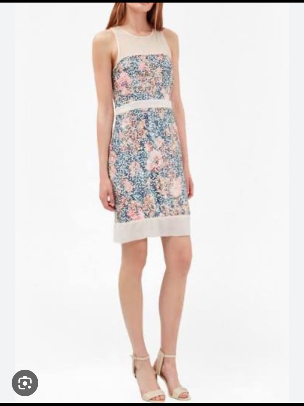 French Connection Pink and Blue Floral Midi Dress with Cream Accents